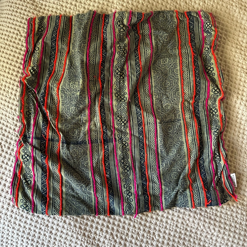 Set of two pillow covers, vintage batik fabric on front, linen on back 20x20